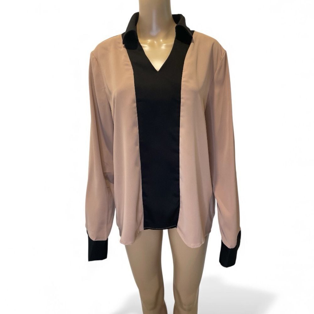 Cozyease Chic Black and Tan Blouse size L